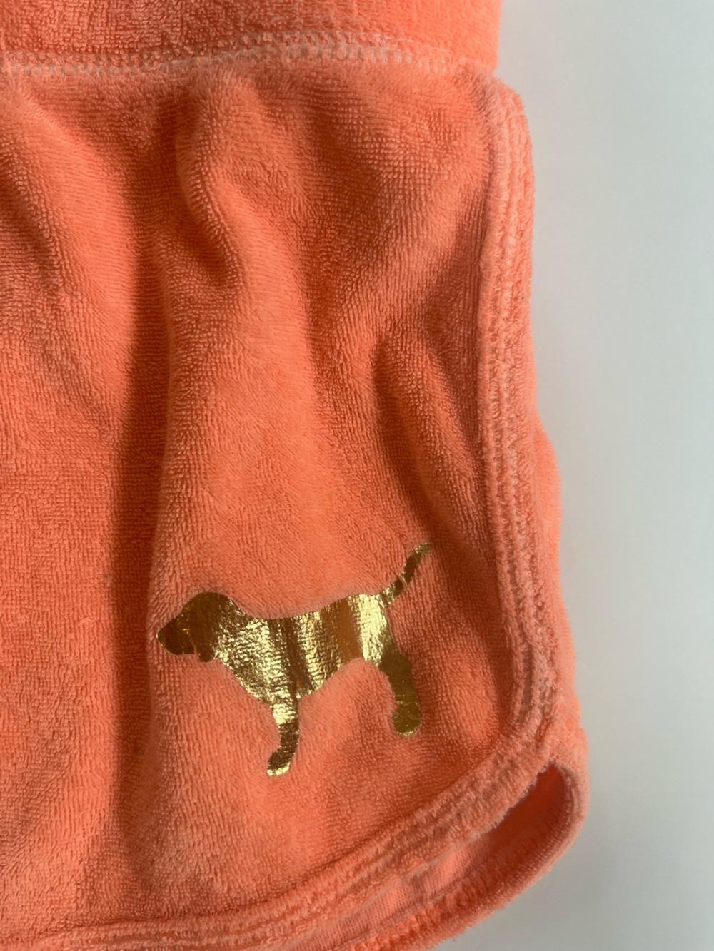 Y2K Vintage PINK Victoria's Secret Orange Terrycloth Gold Dog Mini Micro Shorts - Picture 5 of 8